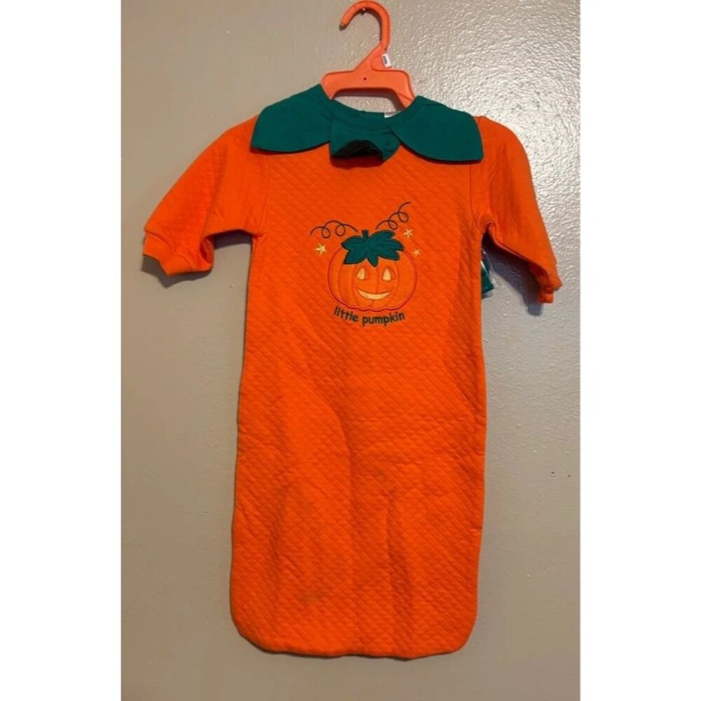 Quilted Orange Pumpkin One Piece Sack Costume Size 3-6 M Embroidered Face